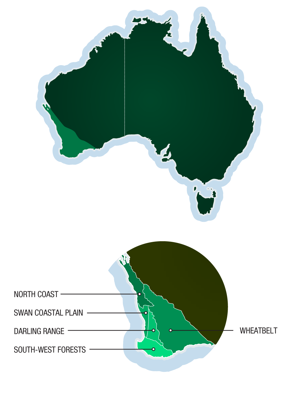 Map showing the south west region