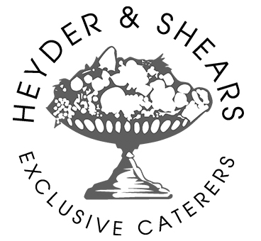 Heyder and Shears exclusive catering written surrounding a drawing of food.