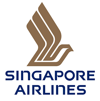 Singapore Airlines written in navy below a golden bird shape.