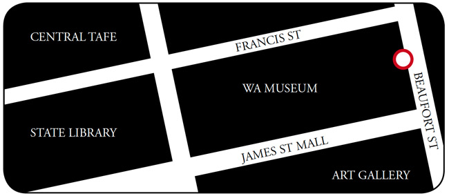 Map illustrating the entrance to the event through the Beaufort Street foyer