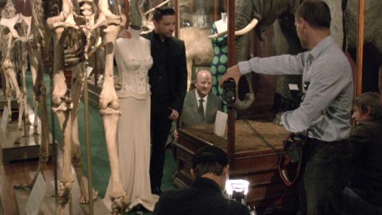 Aurelio Costarella announces new exhibition - Aurelio Costarella being filmed and photographed in the Museum mammal gallery