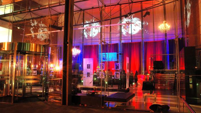 Hackett Hall Foyer set up for an evening event.