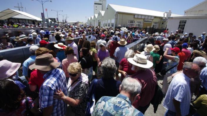 Thousands of people at the Fremantle Museum looking at the new Welcome Walls