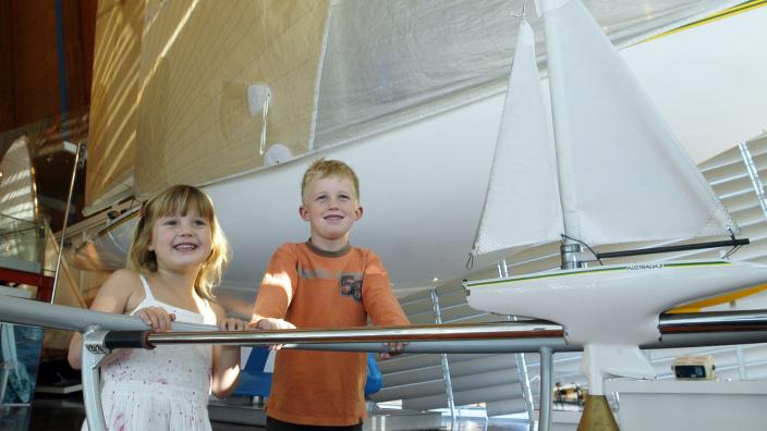 Children and Australia II, Western Australian Maritime Museum Children standing next to the Australia II yacht