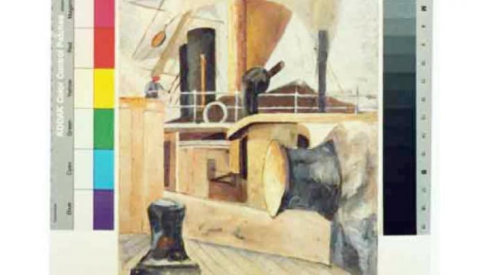 George Pitt Morrison Artwork - Photo from WA Museum An abstract painting of a boat at the harbour