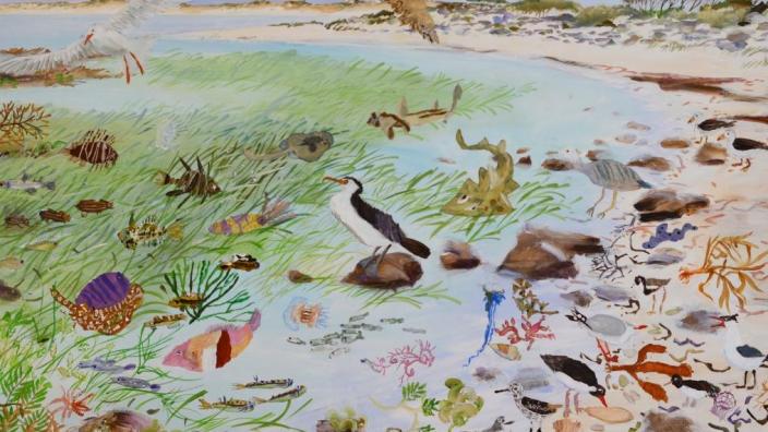 Biodiversity painting by the Geraldton Primary School with Angela Rossen in an Environmental Science Art Workshop. Biodiversity painting by the Geraldton Primary School with Angela Rossen