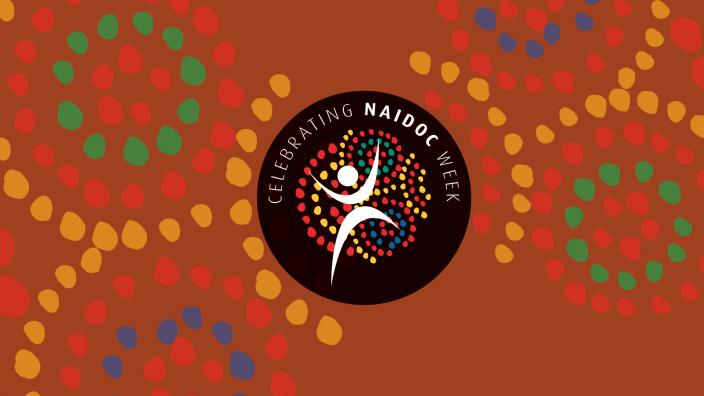 Learning Nyoongar Language A banner image with indigenous artwork surrounding the NAIDOC week logo