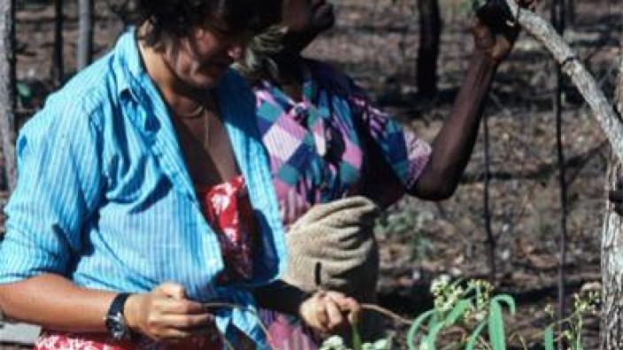Moya Smith and Esther Paddy with noorda crop, Lombadina, 1983 Image copyright of WA Museum Photo by K. Morse