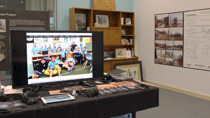 TV screen in the Memory Room displays the young curators online exhibition