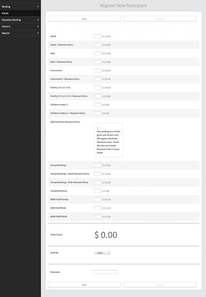 Registration Page CIVICRM registration page with the WAM POS Booking user interface