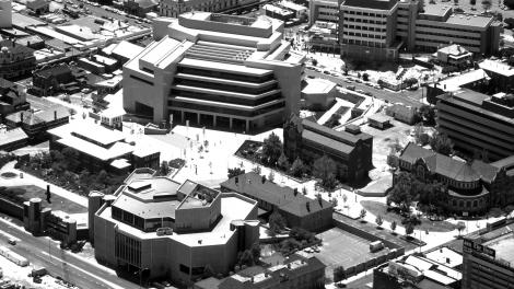 Aerial photo of the cultural centre from the 1985, feauring the WA Museum site
