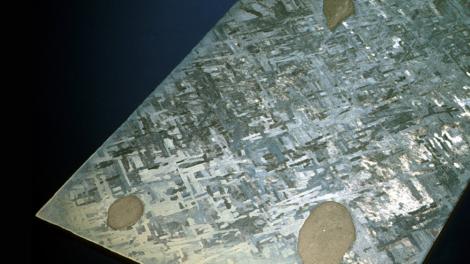 Cut, polished and etched slice of the Cape York iron meteorite - Photo from WA Museum Image copyright of WA Museum