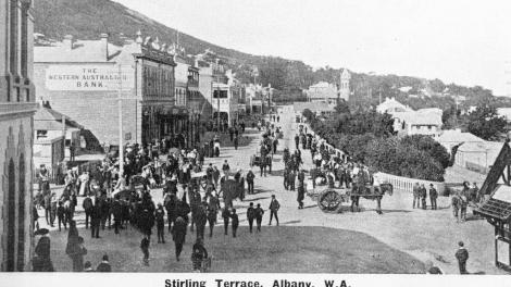 Stirling Terrace, Albany, WA. c. 1890 - Western Australian Museum Postcard of Stirling Terrace, Albany around 1890.