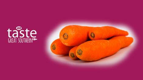 Taste - Great Southern - Public domain image with Taste Great Southern logo A pile of carrots next the Taste Great Southern logo