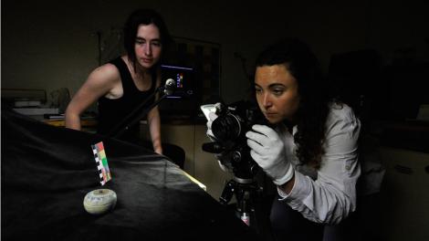 Endeavour Awardee Jenny Craig (right) with volunteer Kate Robertson in the Shipwreck Galleries darkroom Image copyright of WA Museum Photo by Pat Baker