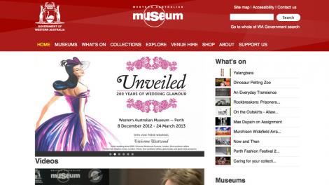 WA Museum home page as at 21/09/2012 - Image copyright of WA Museum Screen grab from the WA Museum homepage in September 2012