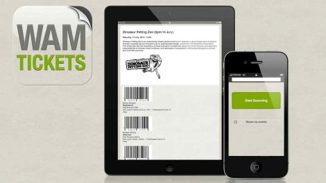 WAM Tickets - A graphic showing WAM Tickets running on an iPad and iPhone