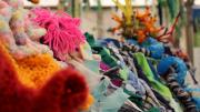 pieces of wool and fabric make a bed of sea creatures