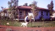 Image of an Exmouth home with a tin roof, a woman and her dog stand out the front.