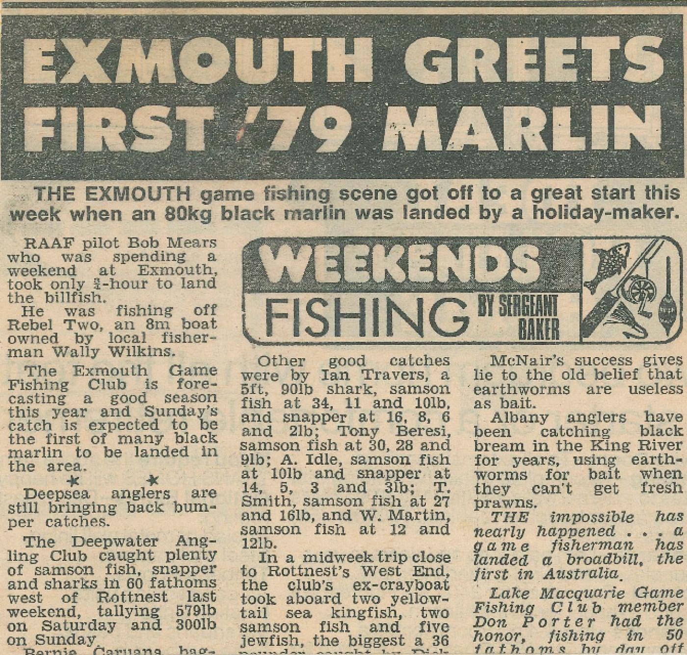 An article from 1979 about the first Exmouth Marlin competition