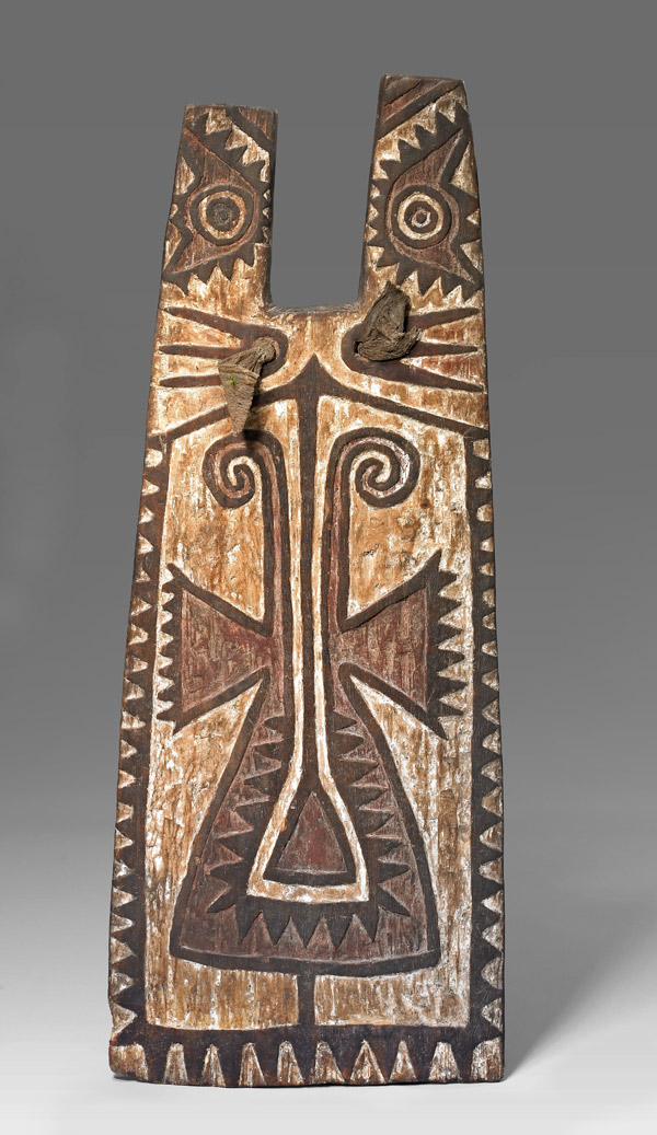 Elaborately decorated wooden shield for a bowman from Papua New Guinea 1850–1900