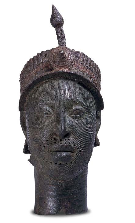 A statue brass head of a tribal ruler