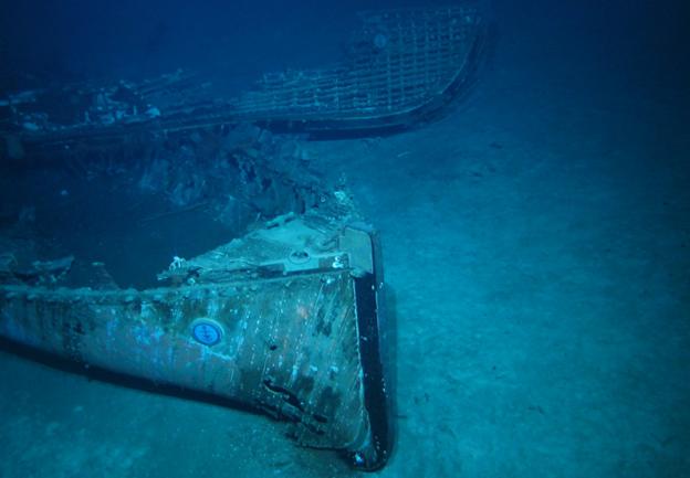 Wreck discovered through the use of acoustic technology. Two of the HMAS Sydney's boats on the seabed