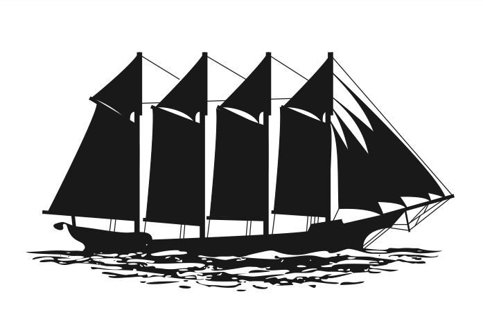 Silhouette of a schooer four masted