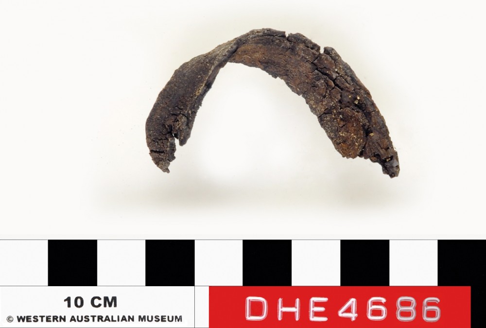 DHE4686 Rope/leather/etc. artefact recovered from Dirk Hartog Excavation