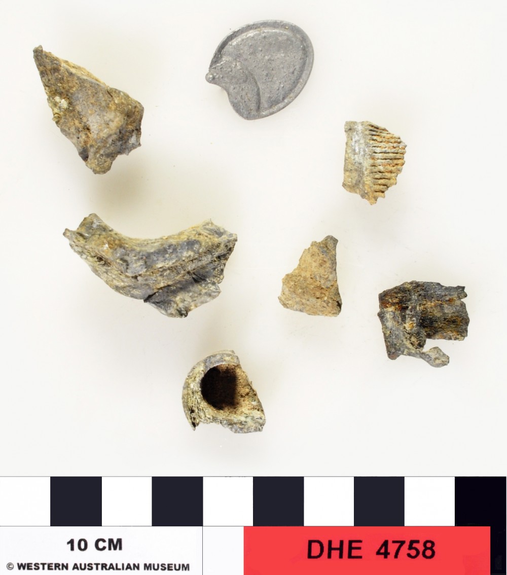 DHE4758 Copper/brass artefact recovered from Dirk Hartog Excavation