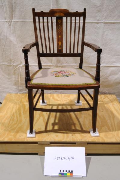 CHAIR, wood, floral upholstery