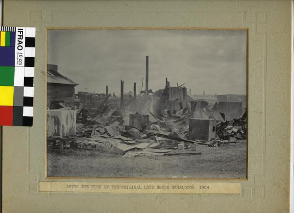 PHOTOGRAPH, "After the Fire of the Original Loco Sheds Geraldton 1904"