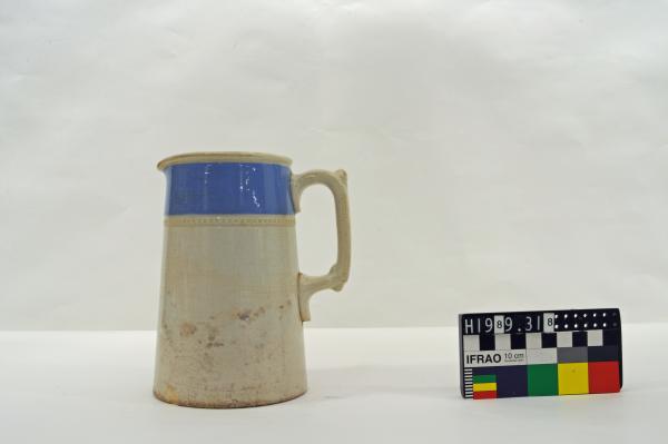 JUG, white earthenware, blue rim