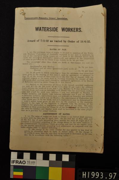 PAMPHLET, waterside workers award of 7/3/32