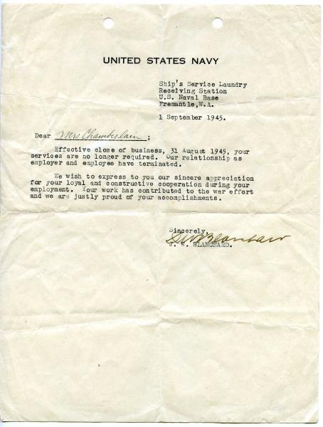 LETTER, U.S. Navy Ship's Laundry