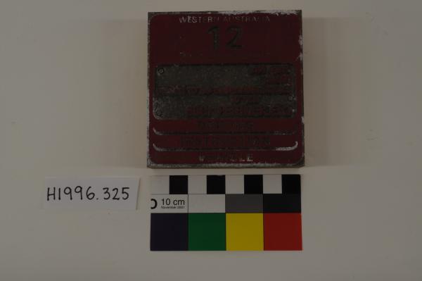 PRINTING BLOCK, 'WESTERN AUSTRALIA/ 12.../ DRIVING INSTRUCTION VEHICLE', wood, metal