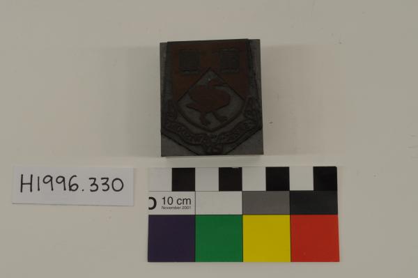 PRINTING BLOCK, U.W.A. coat of arms, metal