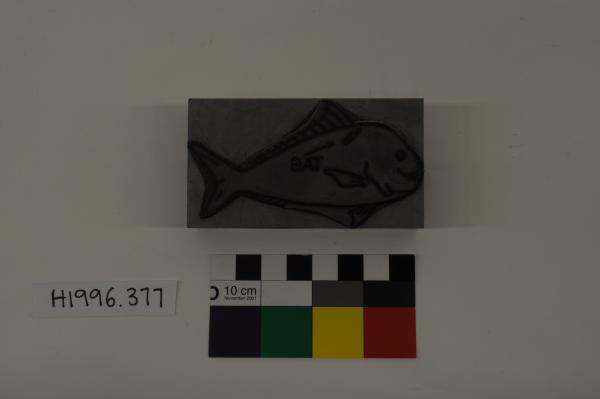 PRINTING BLOCK, fish, 'TAG', metal