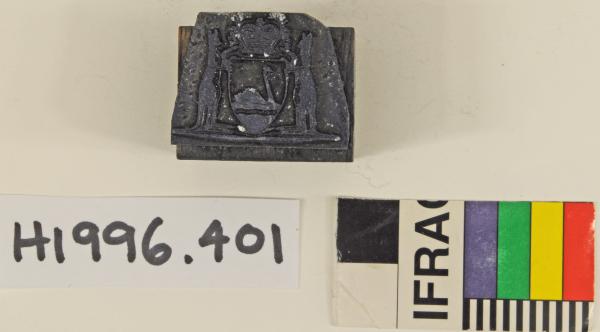 PRINTING BLOCK, W.A. Coat of Arms, wood