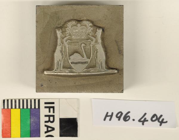 PRINTING BLOCK, Western Australia Coat of Arms, square, metal