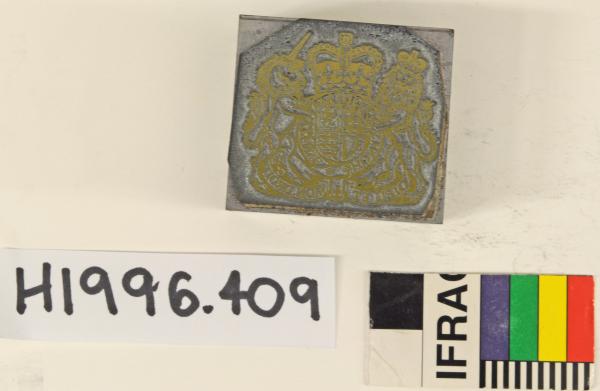 PRINTING BLOCK, British Government Coat of Arms, metal