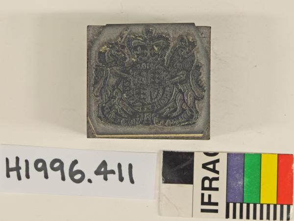 PRINTING BLOCK, British Government Coat of Arms, metal
