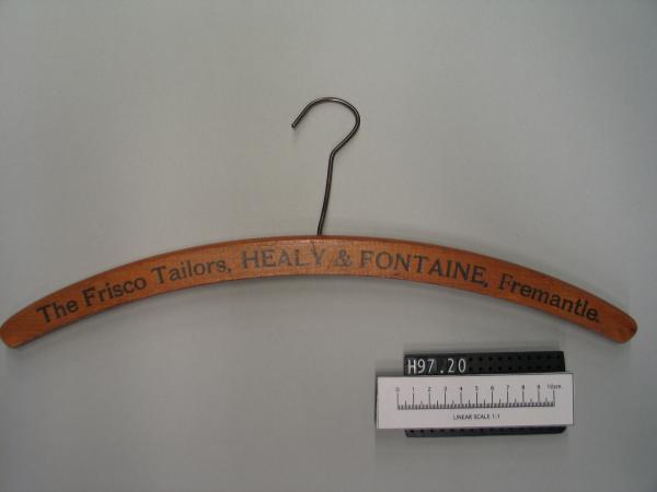 WOODEN COATHANGER,'The Frisco Tailors, HEALY & FONTAINE, Fremantle'