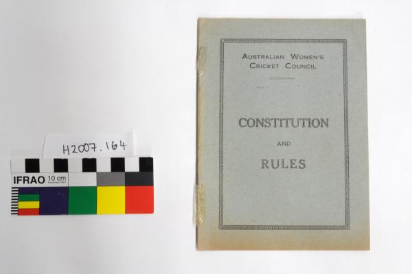 BOOKLET, ‘Constitution and Rules’, Australian Women’s Cricket Council, c. 1930s.