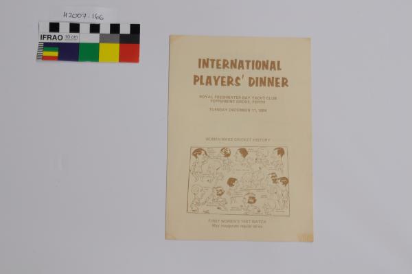 PROGRAMME, Women’s cricket, ‘INTERNATIONAL PLAYERS’ DINNER’, 1984