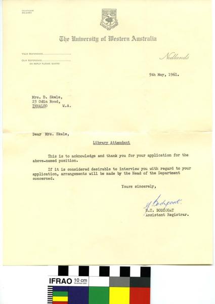 LETTER , University of Western Australia, May 1961, with envelope