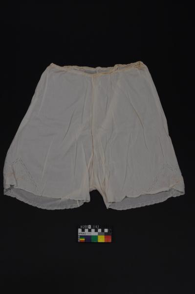 BLOOMERS, linen, lace trim, embroidered legs