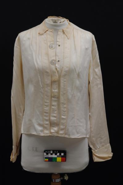 BLOUSE, cream, satin, stitched decoration