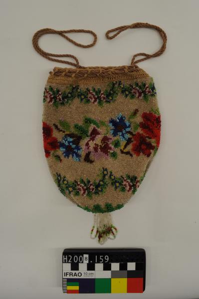 BAG, drawstring, floral pattern, beaded
