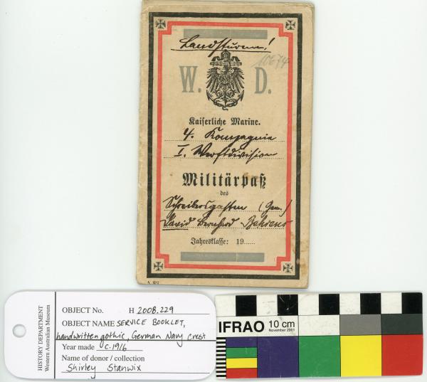 SERVICE BOOKLET, German, Navy crest, handwritten